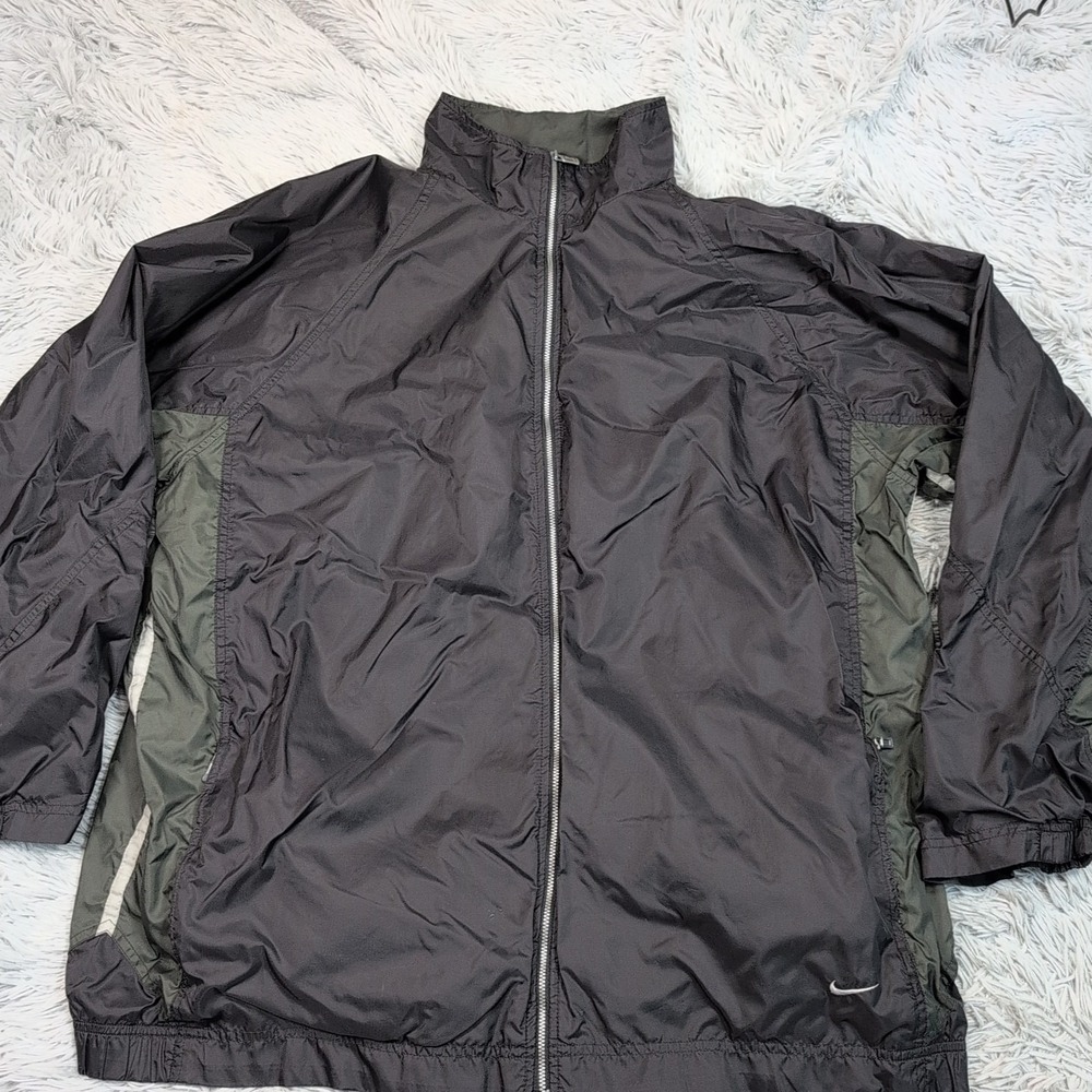 Vintage Nike Jacket Mens XL‎ Gray Windbreaker Pockets Swoosh Athletic Zip Up